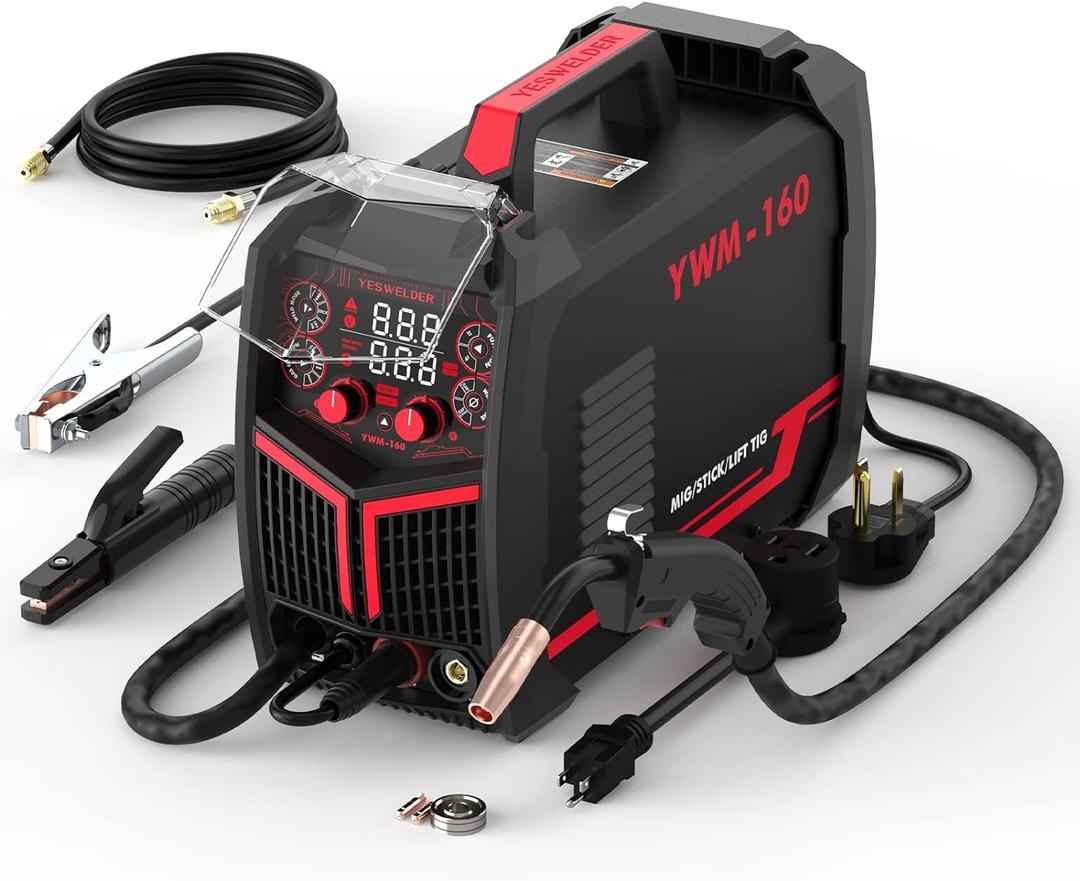 YESWELDER Gas Gasless 160A multiprocess MIG WelderFlux Cored/MIG/Lift TIG/Stick ARC Welder 4 in 1 Welding MachineSynergic Control 110V/220V Dual Voltage