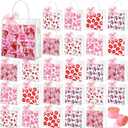Hosuly 50 Pcs Valentines Clear Gift Bags Bulk Heart Rose Valentine PVC Treat Bags with Handles Ribbon 5 Styles Reusable Plastic Galantines Tote for Party Favors Gift Exchange