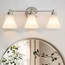 LOUSACE 3 Light Bathroom Vanity Light Vintage Brushed Nickel Bathroom Lighting Fixtures Over Mirror, Traditional Wall Sconce Lighting with Opal Glass Shade, Nickel Vanity Lighting Fixture, 24.2'' - 3 Lights