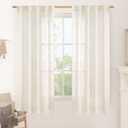 LAMIT Cream Linen Semi Sheer Curtains 63 Inch for Bedroom, Light Filtering Neutral Window Curtains Farmhouse Boho Back Tab and Rod Pocket Panels, 2 Panels, 38 x 63 Inch