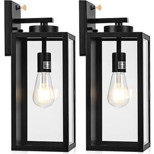 16-inch Dusk to Dawn Outdoor Wall Light Fixture, Large Black Exterior Wall Lantern Waterproof, Farmhouse Porch Sconce Lighting, Modern Wall-Mounted Outside Lights for House Garage, Patio Lamp, 2 Packs