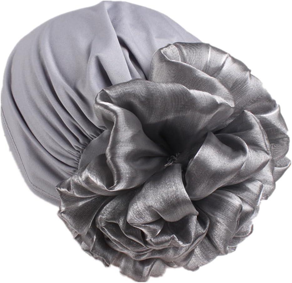 Turban Headwrap Hats for Women - Twist Solid Flower Caps Pre Tied Chemo Beanies Headwear for Cancer Headcover (One Size-Medium, Gray)