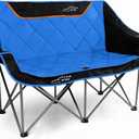 FAIR WIND Oversized Fully Padded Camping Chair Folding Loveseat Camping Couch Double Duo Chair Heavy Duty Quad Fold Arm Chair with Cup Hold - Supports 650 LBS, Blue, Double Seat