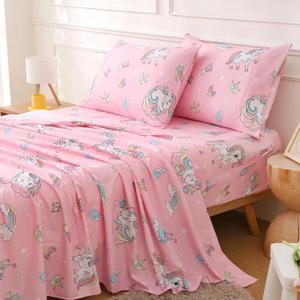 CIMVI Full Size Sheet Sets Kids Girls Unicorn Bed Sheets 15-Inch Deep Pocket Fitted Sheet Pink Bedding Sets 3 Piece Soft Microfiber Bed Set with Pillowcases Fade Resistant Children Room Decor