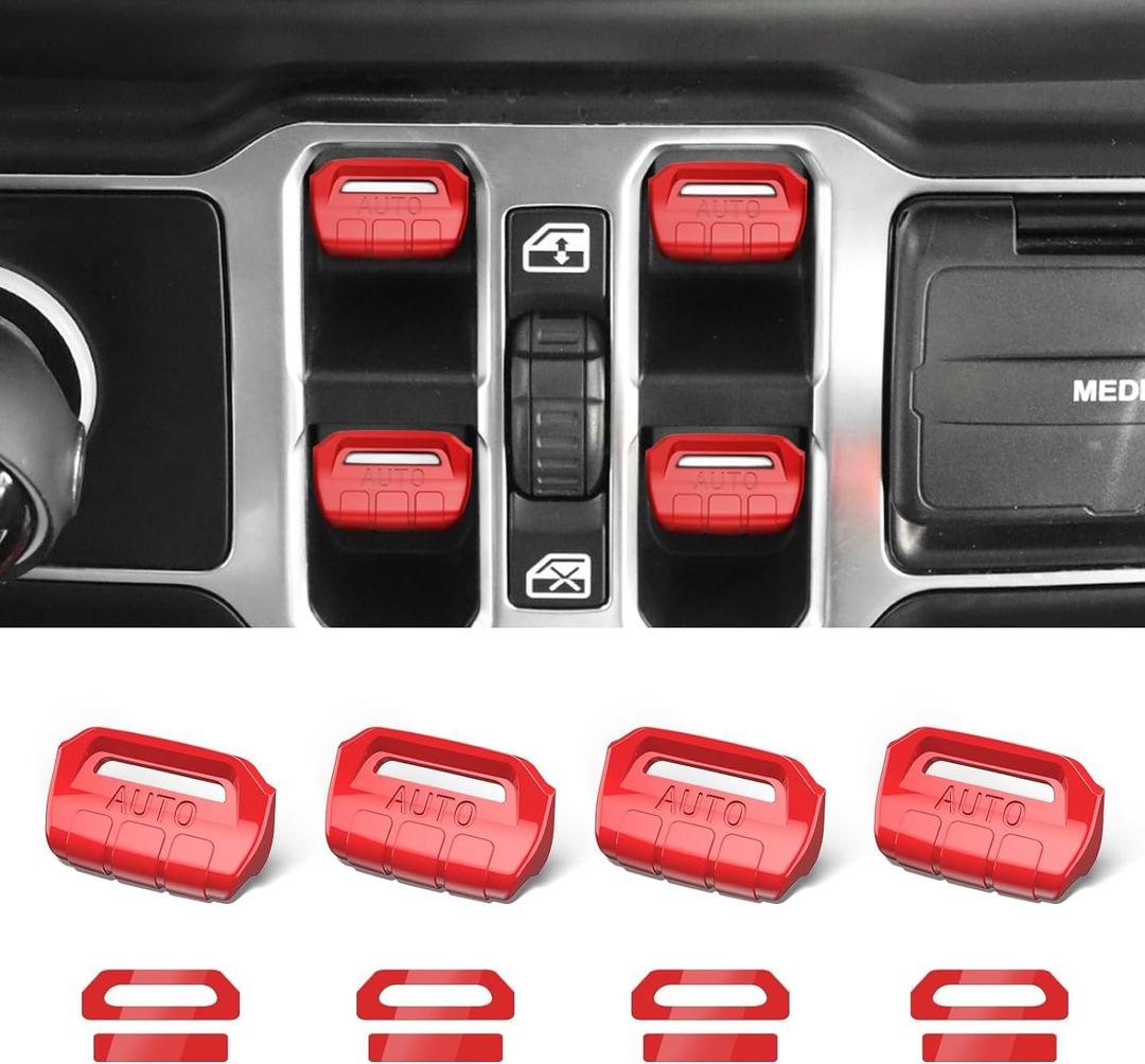 4PCS Upgraded Window Switch Button Cover Compatible with Jeep Wrangler JL JLU 2018-2025 and Gladiator JT 2020 2021 2022 2023 2024 2025 Wrangler 4xe Interior Accessories(Bright Red) (2018-2025 (Bright red))
