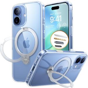 TORRAS Q3 Spin for iPhone 17 Case with 360 Magnetic Stand, Fit for MagSafe, Non-Yellowing Kickstand Case for iPhone 17 Phone Case with Camera Control Cover, Hard PC Protection, Clear