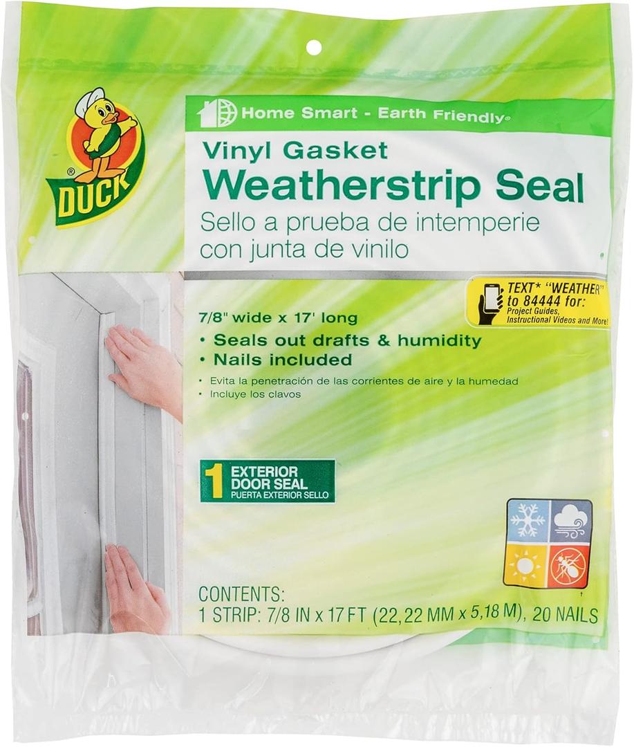 Duck Brand Vinyl Gasket Weatherstrip Seal, 1/4-Inch-by-7/8-Inch-by-17-Feet Gasket Weather Seal, 1280121