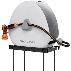 Giraffe Tools Ground Mounted Retractable Hose Reel 1/2 Inch x 82FT, Heavy Duty Automatic Rewind Garden Hose Reel, with Flexible Swivel Base for Lawn, Concrete Floor