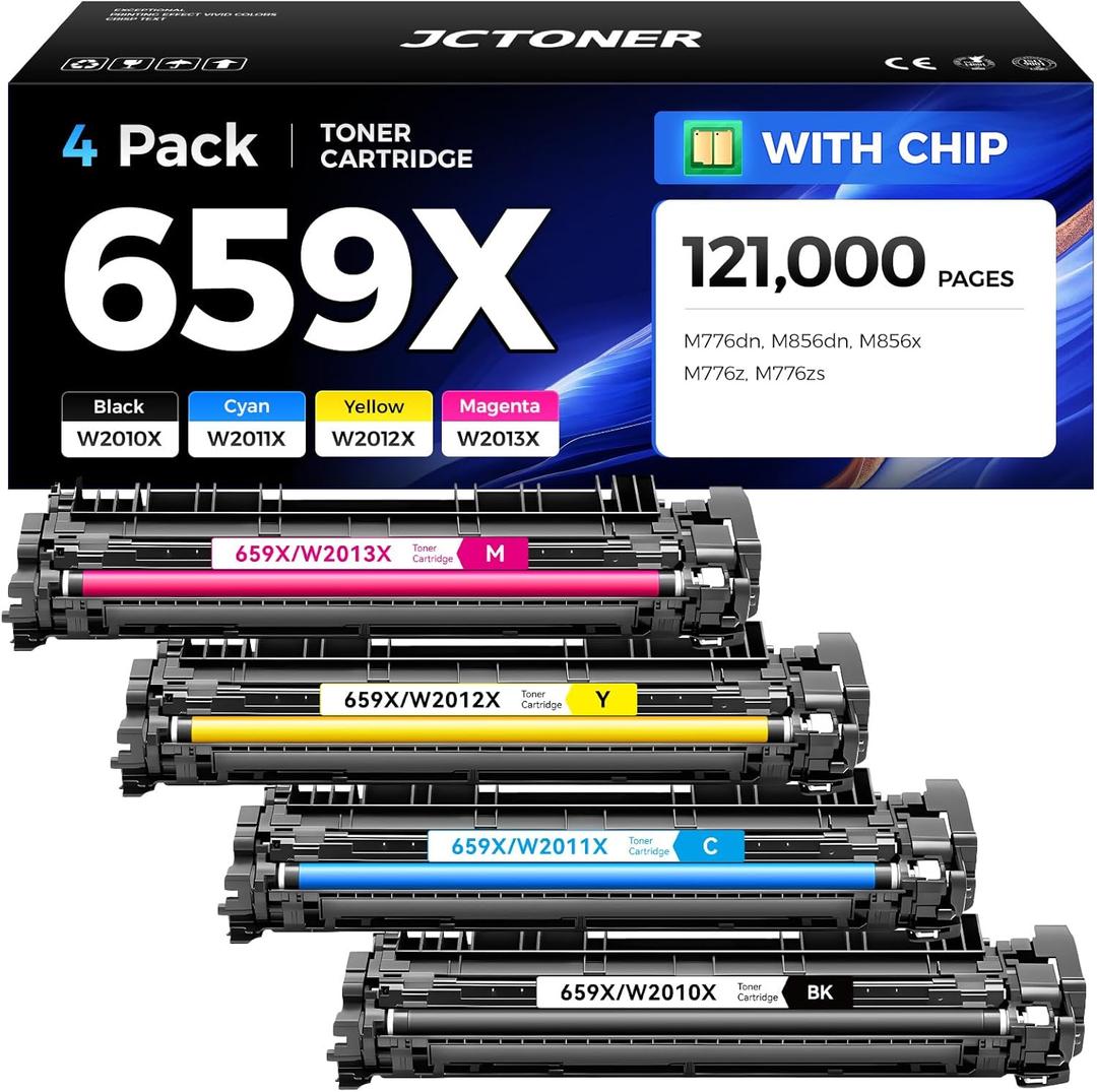 659X Toner Cartridge Set 4-Pack High Yield with Chip Replacement for HP 659X 659A W2010A W2010X W2011X W2012X W2013X for Color LaserJet Enterprise MFP M776dn M856dn M856x Flow M776z M776zs Printer Ink