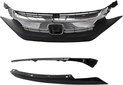 Front Bumper Grille Assembly Chrome Grill With Trim Glossy Black For 2016 2017 2018 2019 Honda Civic