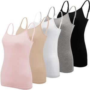 BQTQ 5 Pcs Women's Camisole Tank Top Undershirt Spaghetti Strap Basic Camisoles (XXL)