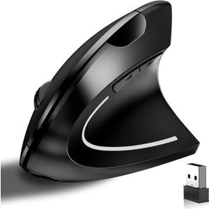 Ergonomic Vertical Wireless Mouse Stylish Rechargeable 2.4G Optical Mice Cordless Mouse with USB Receiver, 800/1200 /1600 DPI, 5 Buttons for Laptop,PC,Mac,Computer (Black)