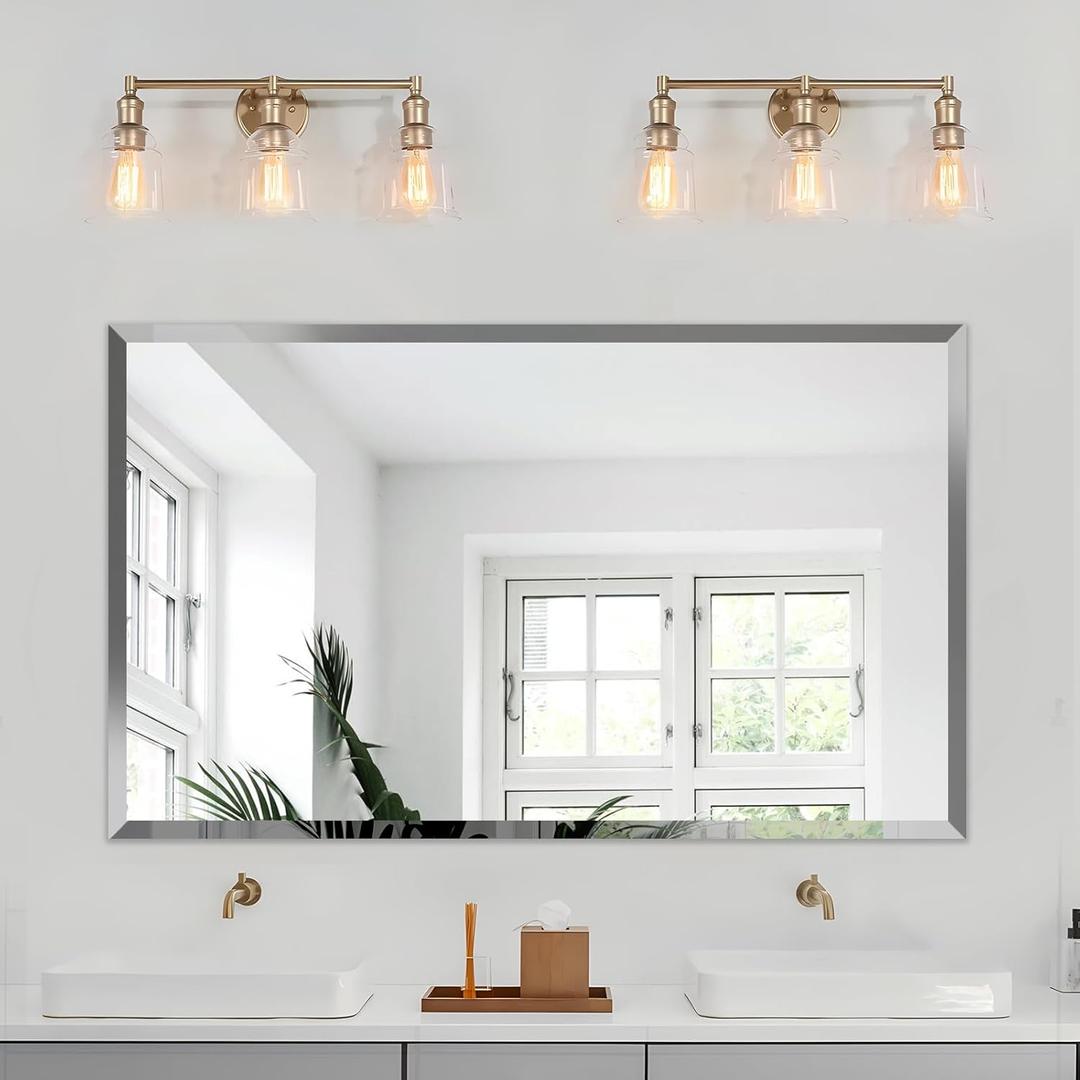24x40 Inch Bathroom Mirror Frameless Beveled Edge Rectangle Wall Mirror Explosion Proof and Shatterproof Bathroom Vanity Mirror Wall Mounted Hang Firmly (Horizontal or Vertical)