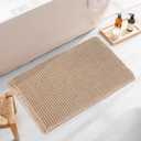 Upgraded Waffle Bath Mat 18" X 30", Super Absorbent Non Slip Bath Mats for Bathroom Floor, Machine Washable Bathroom Rugs with Tassels, Rubber Backed Bathroom Mats, Ultra Soft (Brown)