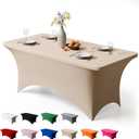 Trlyc 1 Pack 6FT Spandex Table Cloth - 72 x 30 Inch Rectangular Stretch Tablecloth, Wrinkle Resistant Scretch Table Cover for Wedding, Party, Banquet, Picnic, Outdoor Decoration (1Pcs,Champagne)