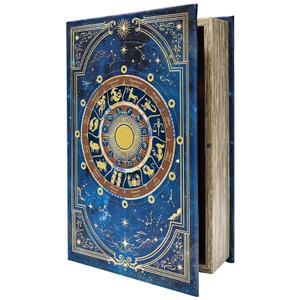 Microkize Vintage Tarot Card Storage Box, Astrology Book-Shaped Wooden Keepsake Box with Magnetic Closure, Handmade Canvas Gold Foil Large Size Fake Book for Home Office