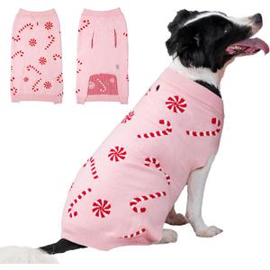 LUBOT New Ugly Christmas Sweaters for Puppy Cute Funny Wintertime and Holiday Parties Knitted Pullover Sweater Santa Small Dog Pink Candy XX-Large