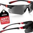 NoCry Safety Sunglasses with Green Tinted Wraparound Lenses; Tinted Safety Glasses for Men and Women with Adjustable Arms & No-Slip Grips; Work Glasses with UV 400 Protection; ANSI Z87.1 Rated (Black & Red)