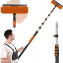SISUPASSIE 30FT Reach 2-in-1 Window Squeegee, Professional Window Washing Kit with 5-24FT Extension Pole for Home, Indoor Outdoor Squeegee with Rotatable Head for High Windows
