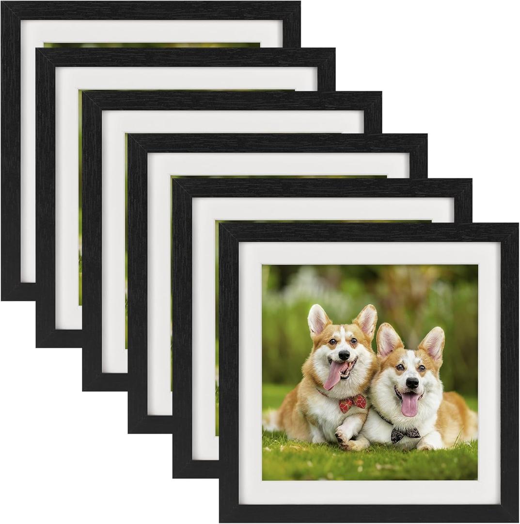 TOFOREVO 10x10 Square Picture Frames Set of 6 Black Wood Grain Photo Frame for Gallery Wall Mounting or Tabletop Display