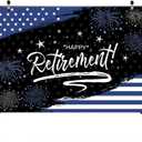 Mocsicka Happy Retirement Backdrop - Navy Blue Police Retirement Party Decorations, Flag and Firework Congrats Photo Booth Prop (7x5ft)