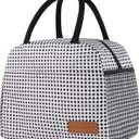 Lunch Bag Women/Men Lunch Box Women/Men (Black+White Grid)