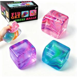 3Pack Big Squishy Stress Cube, Stress Balls for Kids & Adults, Ice Squishy Cube Sugar Balls, Sensory Fidget Toys for Anxiety Relief, Autism ADHD Stress Relief Toy, Classroom Prize, Party Favors