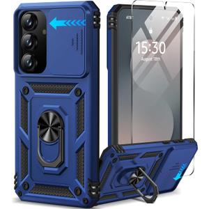 Taisairu for Samsung Galaxy S25 FE Case with Screen Protector & Slide Camera Lens Cover, Built-in Magnetic Ring Stand Shockproof Protective Phone Case for Samsung S25 FE Case (Blue)