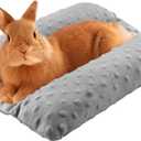 Rabbit Bed with Pillows, 16 x 14 Inches - Thickened Plush Mat Washable Indoor Cage Sleeping Lounger Pad for Bunnies, Guinea Pigs & More Small Pets (Medium gray)