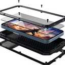 Heavy Duty Case for iPhone 14 Full Body Dustproof Dropproof Aluminum Alloy Case with Silicone Built-in Screen Protector (Black, for iPhone 14)