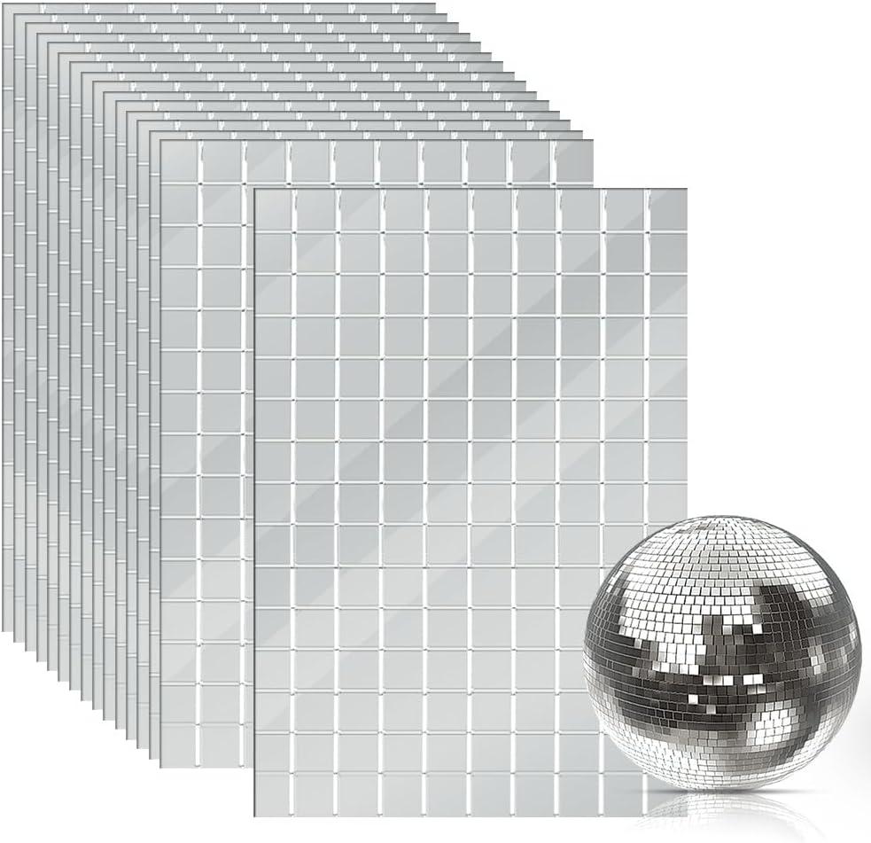 OTYMIOW 2250 PCS Disco Ball Tiles, 10 x 10 MM Self-Adhesive Disco Ball Stickers, Mosaic Mirror Tiles