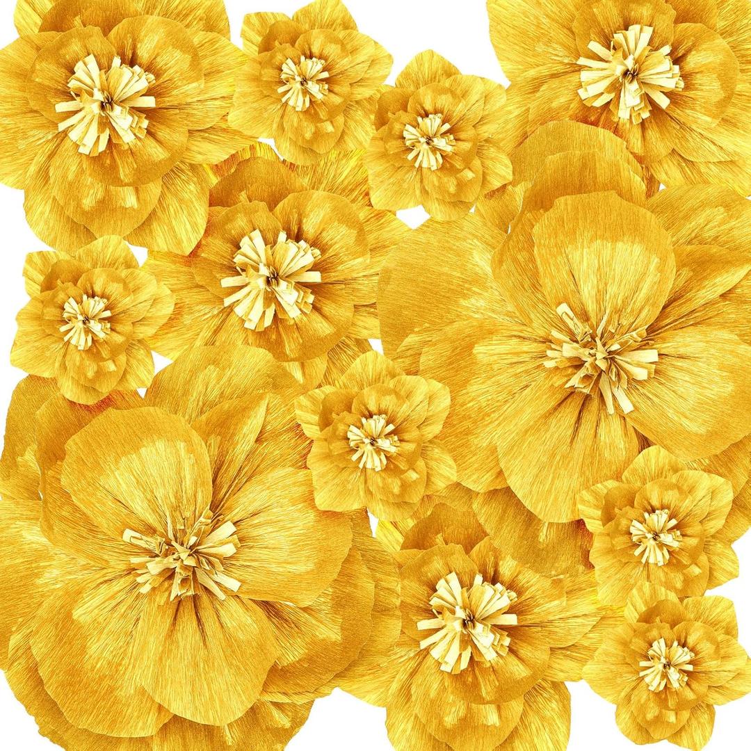 Giant Paper Flowers Artificial Large Paper Flower Decoration for Handcrafted Wall Backdrop Christmas Mexican Wedding Graduation Bridal Shower Birthday Party Supplies(Gold,12 Pcs)