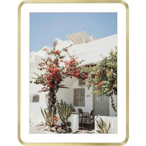 Golden State Art 14x18 Aluminum Picture Frame Gold - With Mat for 12x16 Photo or Without Mat for Round Edges 14 x 18 Photo with 1-inch Radius Corner - Real Glass - Matte Modern Wall Decor