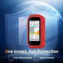 Screen Protector for Garmin Edge 850/Edge 550 GPS (3+1pack) and Silicone Case Cover,Tempered Glass Film Anti-Scratch High Definition Full Coverage (Red)