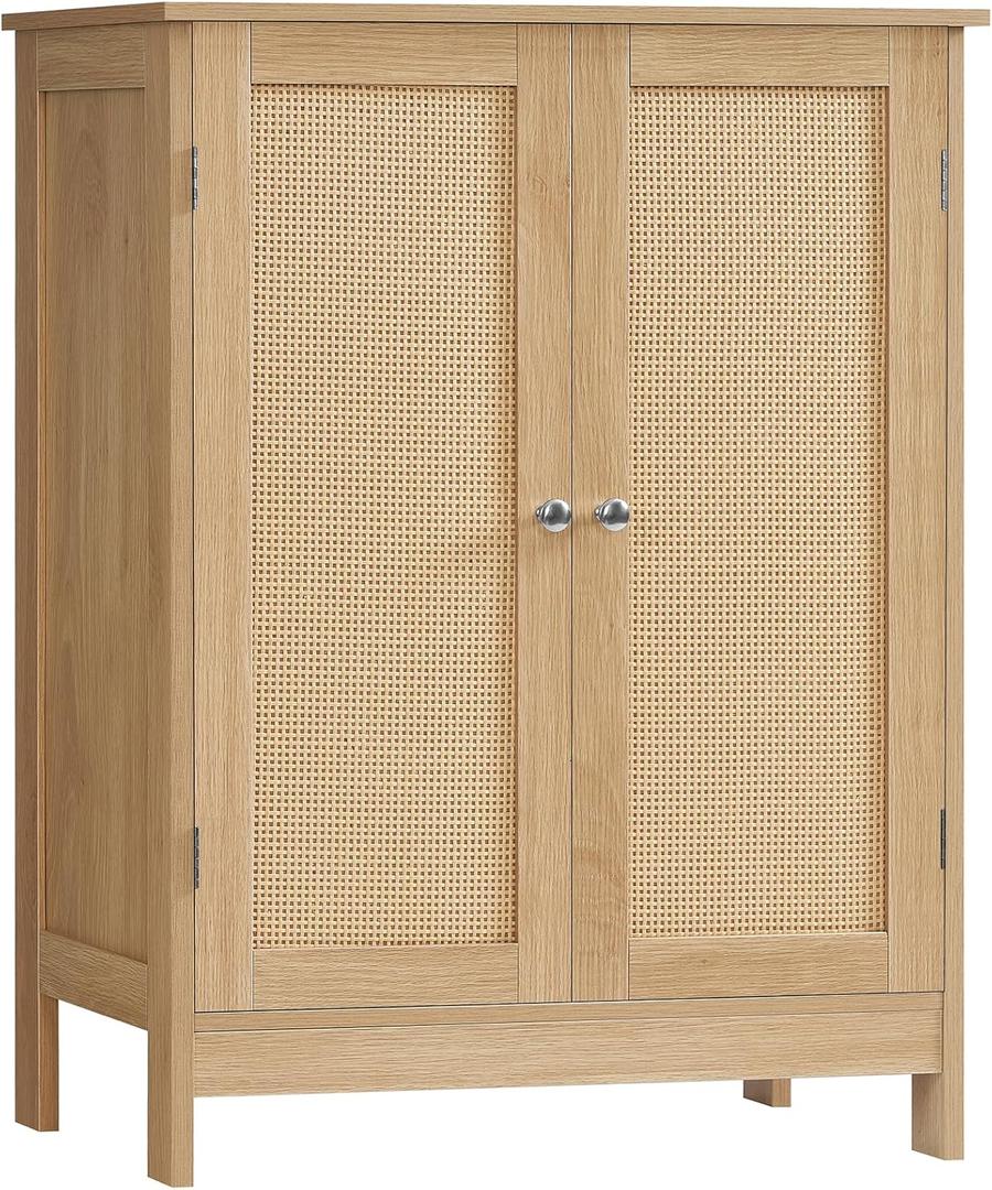 Iwell Storage Cabinet, Rattan Cabinet with Adjustable Shelf, for Living Room, Entryway, Kitchen, Home Office, Nature, 11.8"d X 23.6"w X 31.5"h