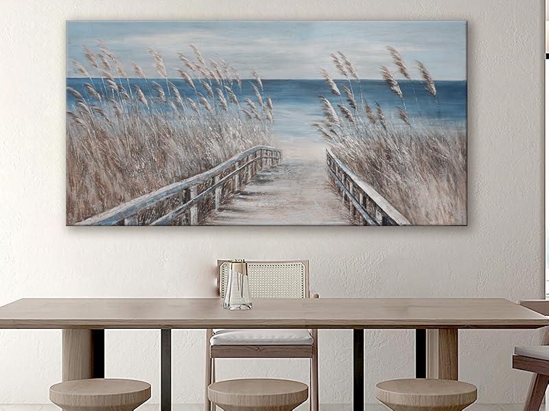 Beach Wall Art Prints: Modern Large Tropical Coastal Landscape Canvas Bedroom Blue Ocean Picture Relaxing Living Room Sea Scene Painting Horizontal Summer Seascape Artwork Decor (48L" x 24W")