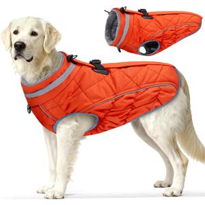 Dog Coat, Warm Dog Winter Coat for Large Dogs, Waterproof Jacket with Harness Built in, Reflective Turtleneck Cold Weather Coats with Zipper,Pet Fleece Vest Snow Jacket, Orange L