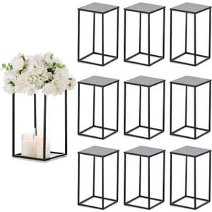 Sziqiqi Wedding Centerpieces Vase for Tables with Plates - 10 Pcs Metal Column Geometric Flower Stand 15.7in Black Flower Display Rack Decorations for T-Stage Reception Party Fiesta Event Home