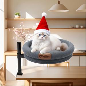 Cat Desk Bed, 360 Rotating & Height Adjustable, Upgraded Thick Cat Desk Hammock with Removable Washable Cover, Supports Up to 40lbs, Suitable for Office Desk, Game Table, Gifts for Cats Pets