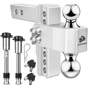METOWARE Adjustable Trailer Hitch - Aluminum Tow Hitch Fits 2-Inch Receiver - Heavy Duty Drop Hitch with 6-Inch Drop/Rise for Truck (14,000 LBS GTW), Double Stainless Steel Locks & Hitch Pin (Black)