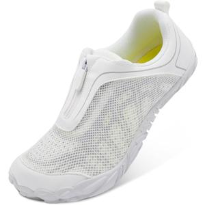 Scurtain Unisex Mens Womens Water Shoes Athletic Sports Aqua Shoes Barefoot Hiking Water Shoes Quick Dry Yoga Pool Swim Surf Beach Walking Shoes with Zipper (7.5 Women/6 Men, White)