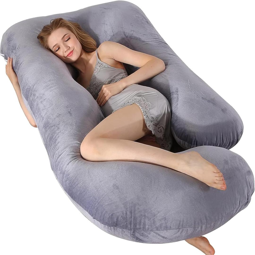 60 Inch Full Body Pregnancy Pillows for Sleeping Cooling Pregnancy Pillow,U Shaped Pregnancy Body Pillow,Maternity Pillows for Pregnant Women with Removable Washable Velvet Cover.(Grey)
