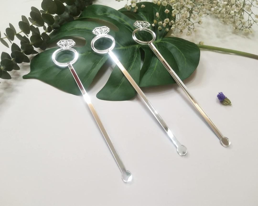 Set of 20 Diamond Ring Cocktail Stirrers Swizzle Stir Stick, Stirring Sticks Diamond Ring for Party& Festival Dcor (Silver Mirror)