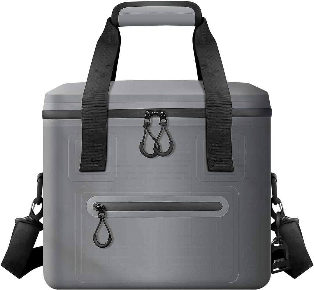 Insulated Cooler Bag, 7/16/30 Can Collapsible with Bottle Opener for Lunch Coolers for Picnic, Beach, Work, Trip - Soft Ice Coolers Bags with Zipper Foldable Portable Stands Upright (Gray)