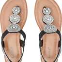 Luoika Women's Wide Width Flat Sandals, Flip Flop Thong Sandals Strappy Rhinestone Comfortable Summer Beach Shoes for Women.813 Black 7XW