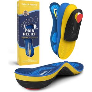 WalkHero Heavy Duty Arch Support Insoles, 220+lbs Plantar Fasciitis Orthopedic Inserts Relieve Pain, Work Boot Orthotics Insoles (Mens 6-6.5 | Womens 8-8.5, Glacial Blue)