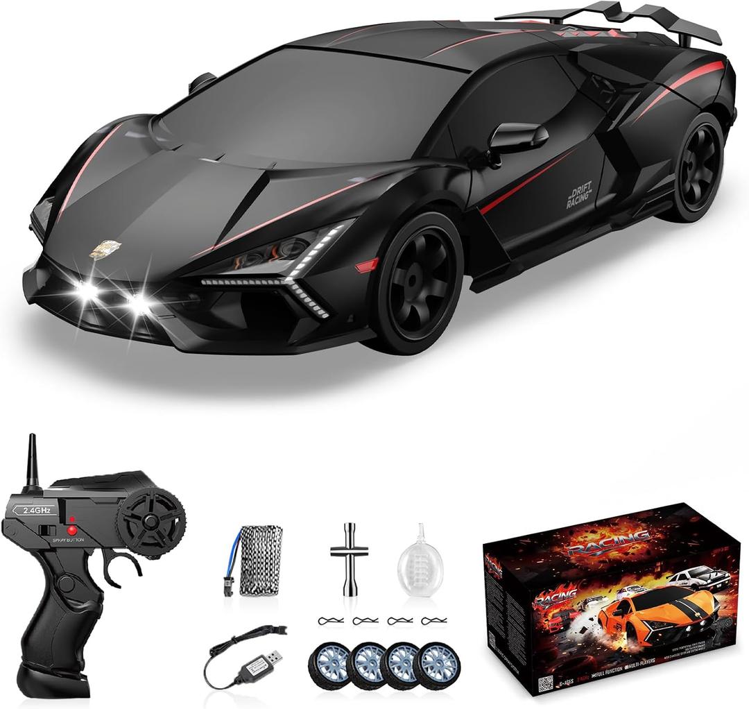 RC Drift Car, Drifting RC Car 1/24 4WD Drift Cars Remote Control 2.4GHz Racing RC Vehicle with LED Lights and Drifting Tires Racing Sport Toy Cars for Adults Boys Kids, 8-10 inches
