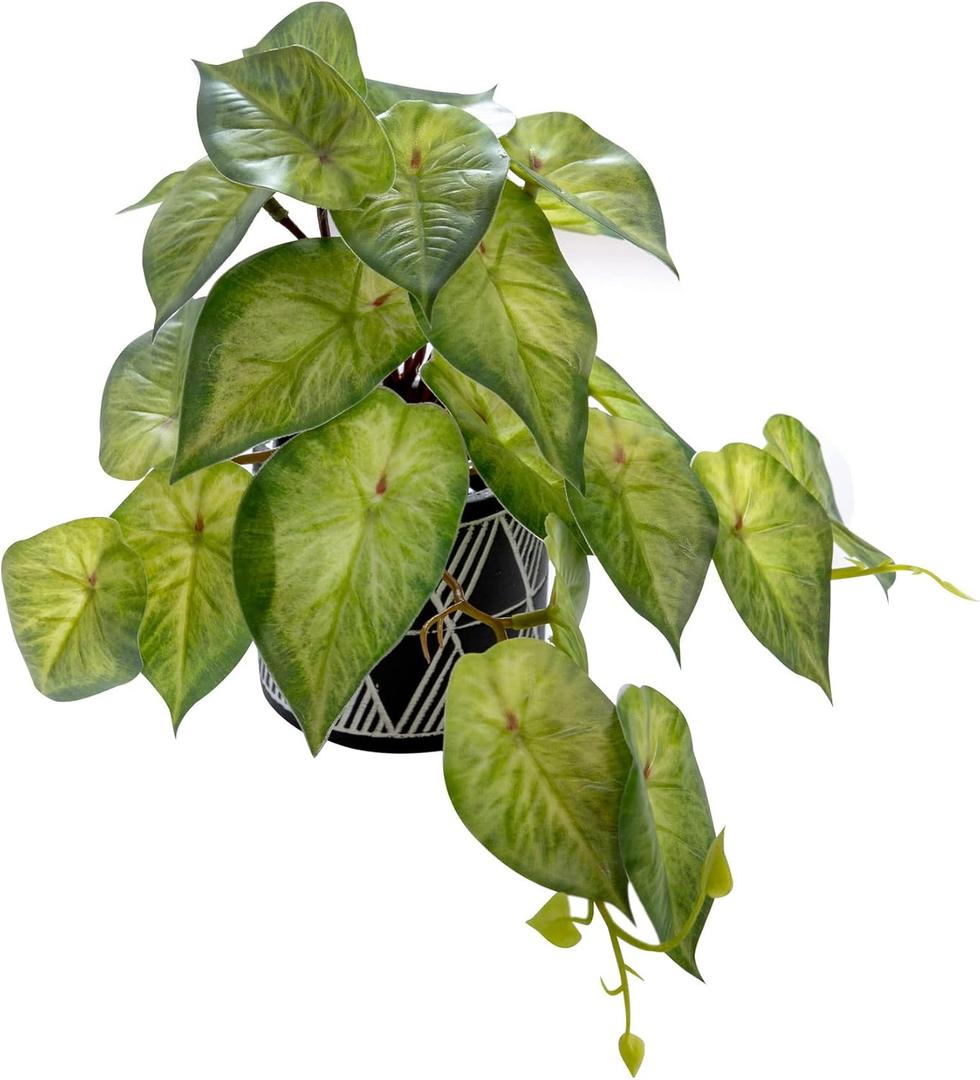 AlphaAcc Faux Plant Decor Potted Artificial Small Greenery Ivy Leaves Plants with Black and White Geometry Patterns Cement Pot for Office Desk Home Kitchen Decoration (Ivy Leaf)