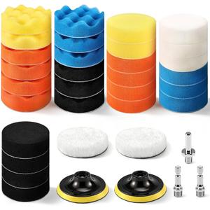 GOH DODD 33 Pieces 4 Inch Buffing Polishing Pads, Car Foam Drill Polishing Pad Kit Sponge Pads Buffer Polisher Kit Headlight Restoration Kit with Wool Pads for Car Polishing, Waxing and Cleaning