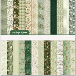24 Sheets Scrapbook Paper Vintage Green Floral Pattern Double Sided Printing Craft Paper for DIY Card Making Scrapbook Wedding Photo Album Home Dcor-12 x 12 Inches